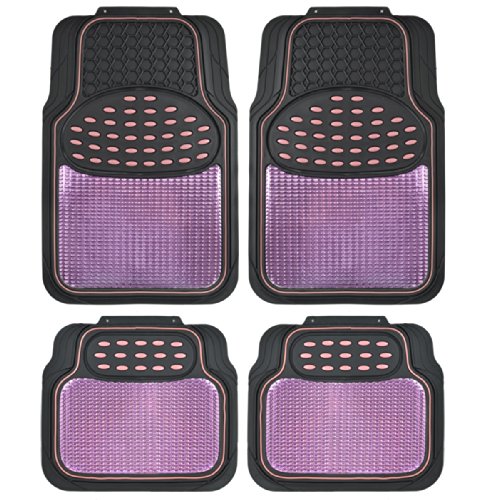 Product Cover BDK Metallic Rubber Floor Mats for Car SUV & Truck - Semi Trimmable, 2 Tone Color Heavy Duty Protection(Pink/Black) - MT614PKAMw1