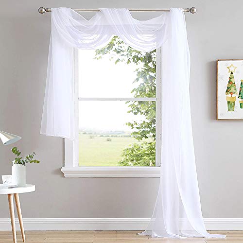 Product Cover NICETOWN Sheer Curtains Panels 216 - Home Decoration Sheer Voile Scarf Valance for Wedding (1-Pack, W60 x L216, White)