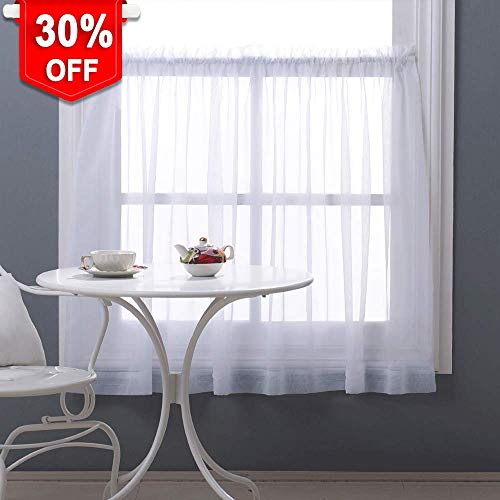 Product Cover NICETOWN Half Window Sheer Curtains 36 inch Length, Soft Voile Sheer Valance Tier for Basement/Bathroom/Bedroom, W60 x L36, 1 Piece, White