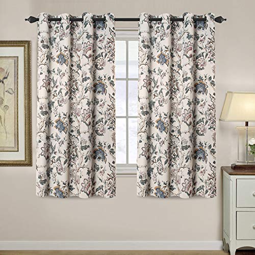 Product Cover H.VERSAILTEX Room Darkening Curtains for Living Room Thermal Insulated Blackout Grommet Window Panels - 52 by 63 inch Length, 2 Panels, Traditional Floral Pattern in Sage and Brown