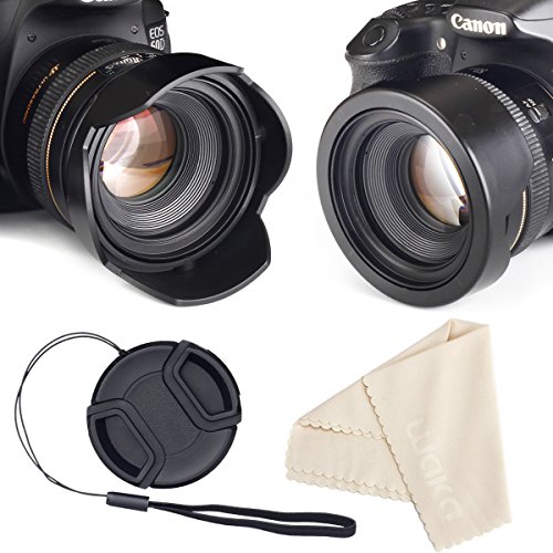 Product Cover 58mm Reversible Tulip Flower Lens Hood Set, Unique Design Camera Lens Hood for Canon Nikon Sony DSLR + Center Pinch Lens Cap with Cap Keeper Leash + Microfiber Cleaning Cloth