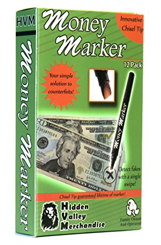 Product Cover Money Marker (12 Pens) --- Counterfeit Bill Detector Pen with Upgraded Chisel Tip - Detects Fake Counterfit Bills, Universal Currency Detectors Pack