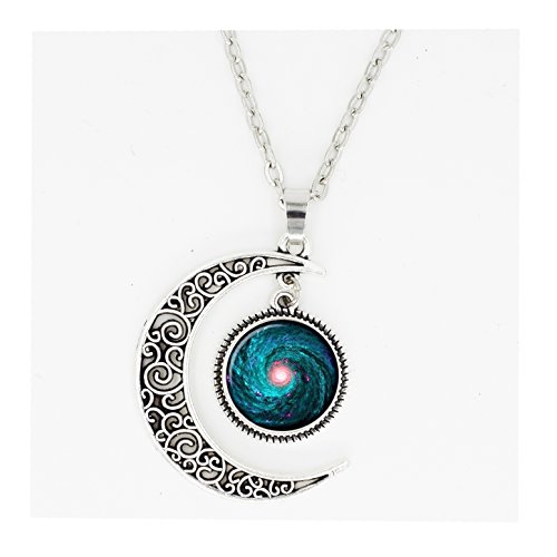 Product Cover Skyboby Spiral Galaxy full moon Necklace Outer Space Milky Way Astronomy Nebula Art Pendant in Bronze or Silver with Link Chain Included