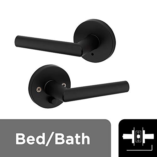 Product Cover Kwikset 91550-030 Milan Door Handle Lever with Modern Contemporary Slim Round Design for Home Bedroom or Bathroom Privacy in Iron Black