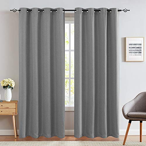 Product Cover jinchan Linen Textured Curtains for Bedroom Room Darkening Window Drapes for Living Room Curtain Single Panel 84-Inch Grey