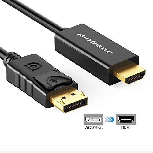 Product Cover Display Port to HDMI Cable,Anbear Gold Plated Displayport to HDMI Cable 6 Feet(Male to Male) for DisplayPort Enabled Desktops and Laptops to Connect to HDMI Displays