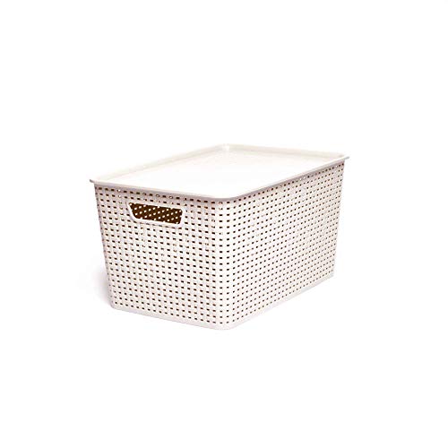 Product Cover Homz Plastic Wicker Storage Bin with Lid, 16.7