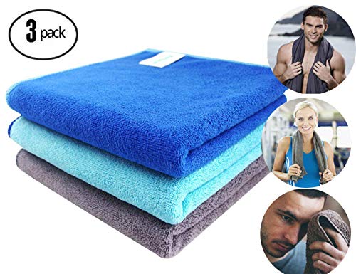 Product Cover Workout Towels Sports Towel Microfiber Sweat Towels Set, Multi-Purpose Gym Towel, Fast Drying & Super Soft, for Sports, Fitness, Gym, Yoga, Travel, Camping & More 3 Pack(Dark Blue+Light Blue+Grey)