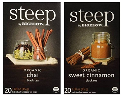 Product Cover Steep By Bigelow Organic Black Tea 2 Flavor Variety Bundle: (1) Bigelow Organic Chai Black Tea, and (1) Bigelow OrganicSweet Cinnamon Black Tea, 1.60 Oz Ea