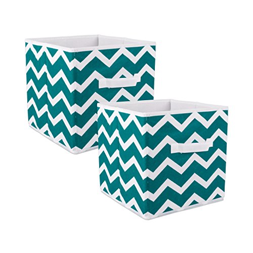 Product Cover DII Fold-able Fabric Storage Container, 11 x 11 x 11-Inch, Set of 2, Teal Chevron, Small (2)