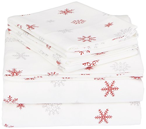 Product Cover Pinzon Cotton Flannel Bed Sheet Set - Queen, Falling Snowflake Merlot