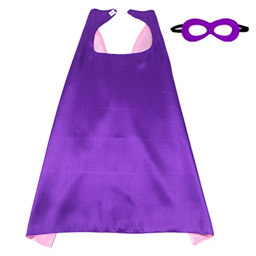 Product Cover iROLEWIN 70cm Super Hero Stain Capes with Mask for Girls and Boys Party,Purple-Pink