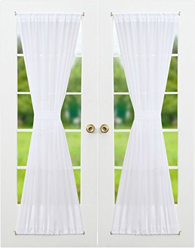 Product Cover RHF Voile French Door Curtains-Set of 2 Panels, 40W by 72L Inches, Sheer White