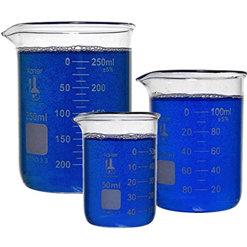 Product Cover Karter Scientific 214T2, 3.3 Boro, Griffin Low Form, Glass Beaker Set - 3 Sizes - 50ml, 100ml, 250ml
