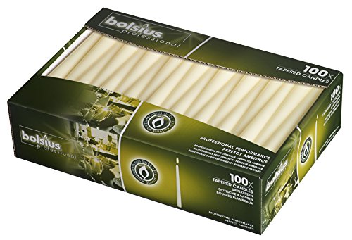 Product Cover BOLSIUS Long Household Ivory Taper Candles - 10-inch Unscented Premium Quality Wax - 7.5 Hour Long Burning Dripless Candles Bulk Pack of 100 for Home Decor, Wedding, Parties and Special Occasions