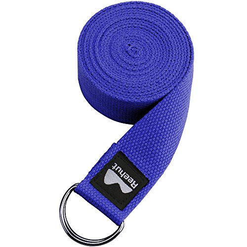 Product Cover REEHUT Yoga Strap 8ft with Ebook - Durable Polyester Cotton Exercise Straps w/Adjustable D-Ring Buckle for Stretching, General Fitness, Flexibility and Physical Therapy Blue