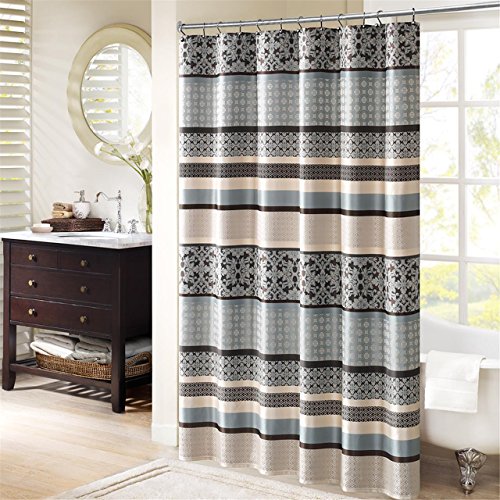 Product Cover Madison Park Princeton Geometric Jacquard Fabric, Transitional Shower Curtains for Bathroom, 72 X 72, Blue