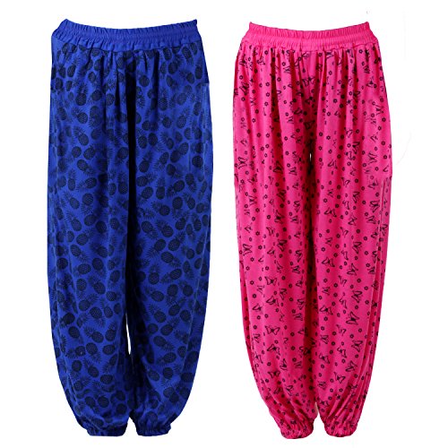 Product Cover NumBrave Printed Pink & Blue Viscose Harem Pants for Women (Pack of 2)