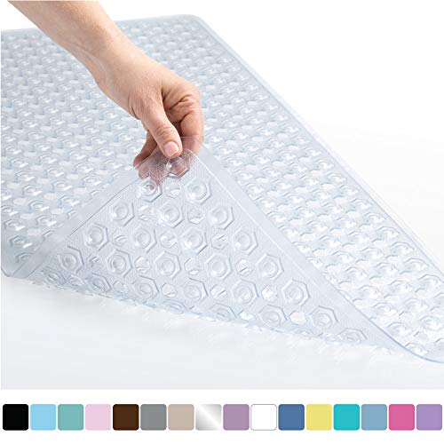 Product Cover Gorilla Grip Original Patented Bath, Shower, Tub Mat, 35x16, Machine Washable, Antibacterial, BPA, Latex, Phthalate Free, Bathtub Mats with Drain Holes, Suction Cups, XL Size Bathroom Mats, Clear