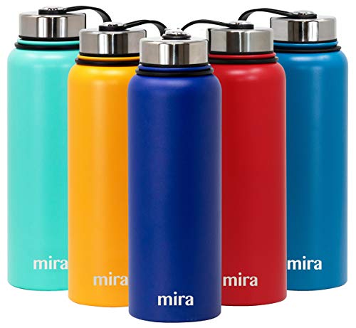 Product Cover MIRA 40 Oz Stainless Steel Vacuum Insulated Wide Mouth Water Bottle | Thermos Flask Keeps Water Stay Cold for 24 hours, Hot for 12 hours | Double Walled Powder Coated Travel Flask | Blue