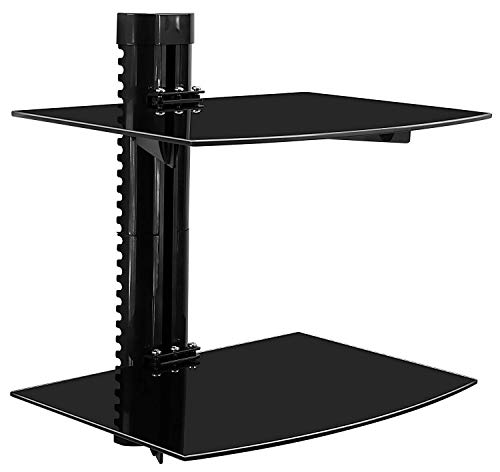 Product Cover Mount-It! Floating Wall Mounted Shelf Bracket Stand for AV Receiver, Component, Cable Box, Playstation4, Xbox1, DVD Player, Projector, 35.2 Lbs Capacity, 2 Shelves, Tinted Tempered Glass