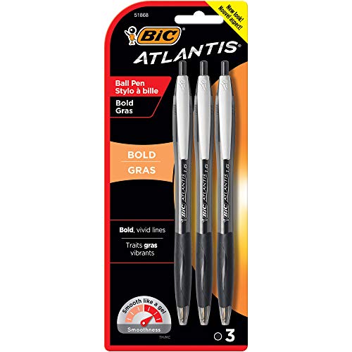 Product Cover BIC Atlantis Bold Retractable Ball Pen, Bold Point (1.6mm), Black, 3-Count