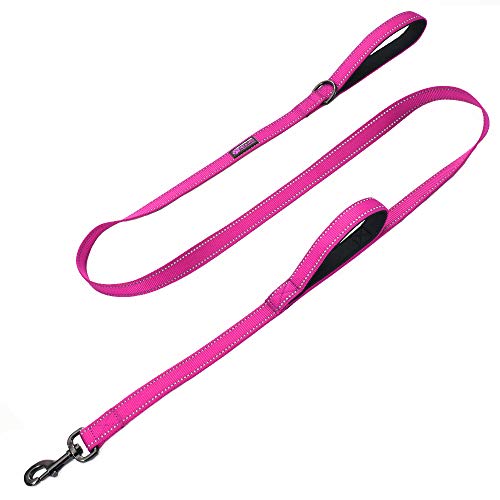 Product Cover Max and Neo Double Handle Traffic Dog Leash Reflective - We Donate a Leash to a Dog Rescue for Every Leash Sold (Pink, 6 FT)