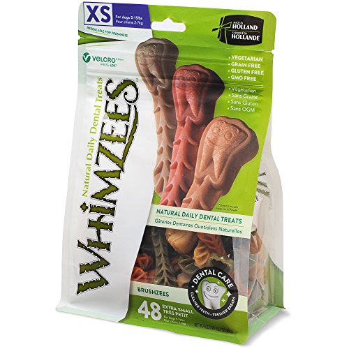 Product Cover Whimzees Natural Grain Free Dental Dog Treats, Extra Small Brushzees, Bag Of 48