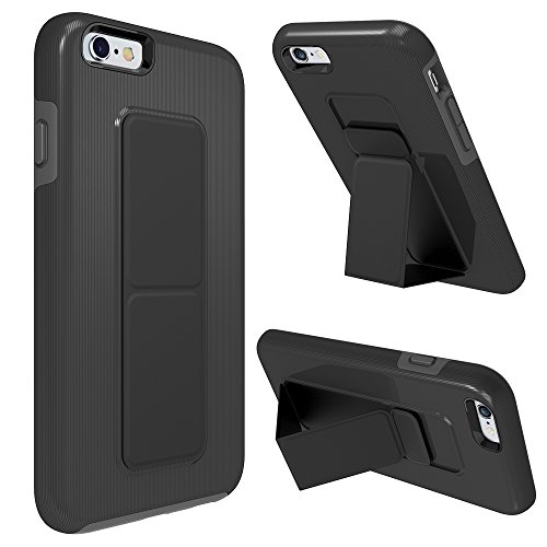 Product Cover iPhone 6S Case, iPhone 6 Case, ZVEdeng Vertical and Horizontal Stand Hand Strap Reinforced Magnetic Kickstand Dual Layer Heavy Duty Shockproof Case Cover for Apple iPhone 6 / 6s 4.7'' Black and Grey