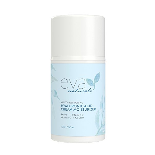Product Cover Hyaluronic Acid Moisturizing Cream by Eva Naturals - Best Wrinkle Cream - Facial Moisturizer, Dry Skin Cream, Retinol, Vitamin B, C & E, CoQ10 - Anti-Aging: Reduces Dry Skin, Fine Lines & Wrinkles