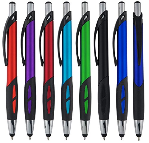 Product Cover Stylus Pens - 2 in 1 Touch Screen & Writing Pen, Sensitive Stylus Tip - For Your iPad, iPhone, Nook, Samsung Galaxy & More - Assorted Colors, 8 pack