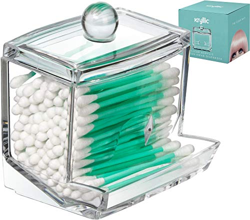 Product Cover Qtip Cotton Swab Dispenser Holder - Acrylic Apothecary Vanity countertop Organizer Box Jars for qtips Bobby pins toothpicks Cotton Balls & Any Small Health Beauty Bathroom Accessories Items Holder!