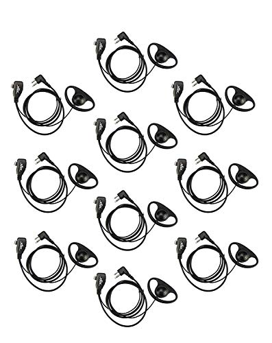 Product Cover XFOX 10Pcs M2PE0310 PTT Earpiece Motorola 2Pin D Shape Earpiece Headset with Push to Talk Mic for Motorola Two Way Radio Walkie Talkie Devices CP040 CP200 XTNi DTR VL50 and Other Required 2 Pin