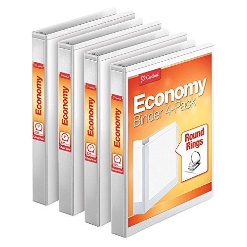 Product Cover Cardinal 3 Ring Binder, 1 Inch, Round Ring, White, 4 Pack, Holds 225 Sheets 79510
