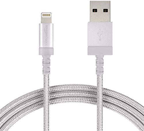Product Cover AmazonBasics Nylon Braided Lightning to USB A Cable, MFi Certified iPhone Charger, Silver, 3-Foot