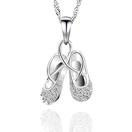 Product Cover GemsChest 925 Sterling Silver Childrens Ballerina Necklace Jewelry Cubic Zirconia Ballet Slippers Shoes Necklace for Teen & Dancer 18