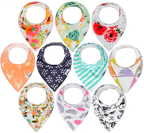 Product Cover 10-Pack Baby Bandana Drool Bibs for Drooling and Teething, 100% Organic Cotton, Soft and Absorbent,Bibs for Baby Girls - Baby Shower Gift Set by Ana Baby