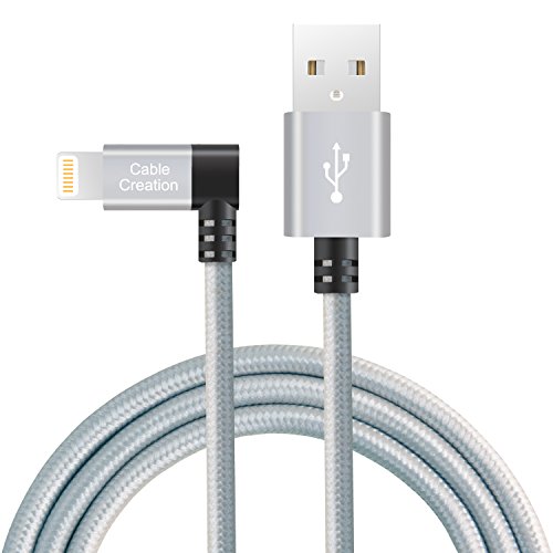 Product Cover CableCreation Angled Lightning to USB Cable, 4 Feet [MFi Certified] Data Sync Charge Cable, Compatible iPhone X, 8, 8 Plus, 7, 7 Plus, 6S, 6S Plus, iPad, Silver, 1.2 M