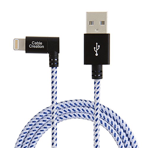 Product Cover CableCreation Angle Lightning to USB Cable, 4 Feet MFi Certified Data Sync Charge Cable Compatible with iPhone X, 8, 8 Plus, 7, 7 Plus, 6S, 6S Plus, iPad, Blue + White, 1.2 M
