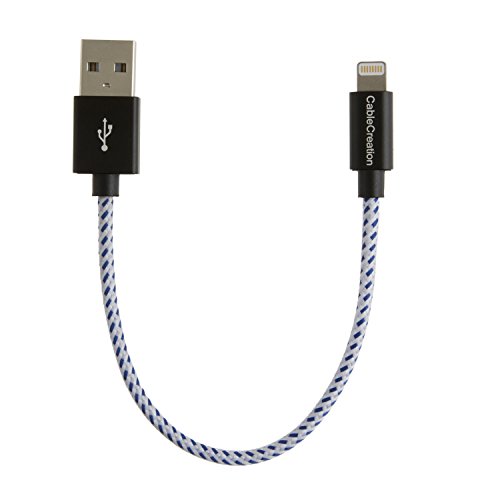 Product Cover Short Lightning Cable 0.5FT [ MFi Certified ], CableCreation Braided iPhone Charging Cable Data Sync Cord, Compatible with iPhone 11 X 8 7 6 5, iPad, iPod Touch 5 6 7, iPod Nano 7,Blue & White