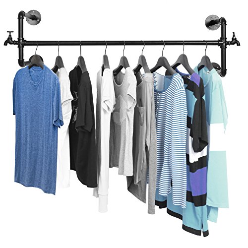 Product Cover MyGift Black Metal Wall Mounted Faucet Design Closet Rod Garment Rack/Hanging Clothes Bar Display
