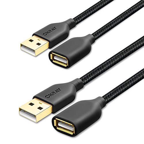 Product Cover OKRAY 2 Pack Nylon Braided USB 2.0 Extension Cable Extender Cord - A Male to A Female with Gold-Plated Connector - 6 Feet (1.83M) (Black Black)