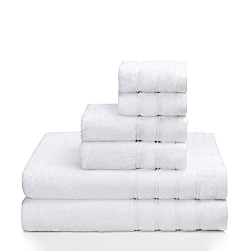 Product Cover PROMIC 100% Quality Cotton Hotel & Spa Bath Towel Set, 6 Piece Includes 2 Bath Towels, 2 Hand Towels, and 2 Washcloths - 500GSM, Highly Absorbent and Softness, (White)