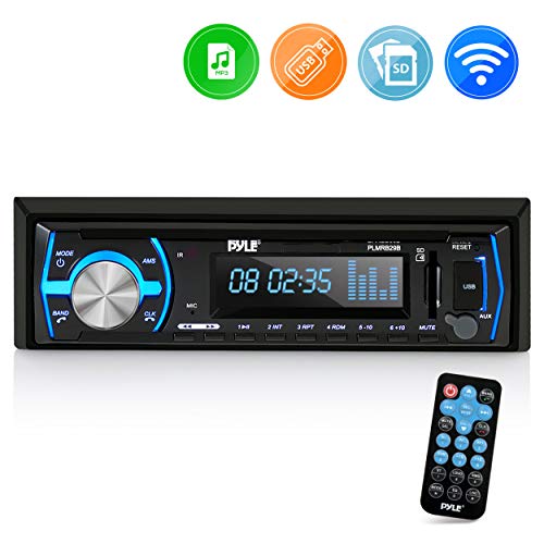 Product Cover Pyle Marine Bluetooth Stereo Radio - 12v Single DIN Style Boat in Dash Radio Receiver System with Built-in Mic, Digital LCD, RCA, MP3, USB, SD, AM FM Radio - Remote Control - PLMRB29B (Black)