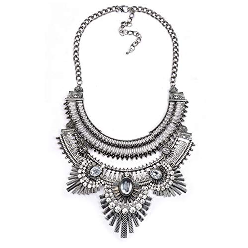 Product Cover Thkmeet Vintage Gypsy Bohemian Ethnic Tribal Boho Statement Pendant Necklace,Owl Style (Silver)