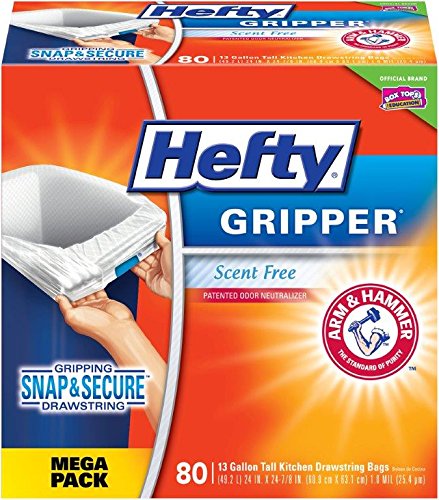 Product Cover Hefty Gripper Tall White Trash Bags, Unscented, 13 Gallon, 80 Count