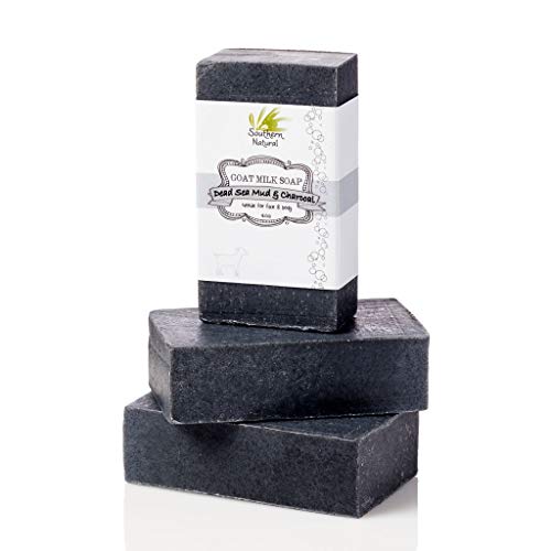 Product Cover Activated Charcoal Soap Bars With Dead Sea Mud - For Acne, Psoriasis & Eczema. All Natural Face Soap & Body Soap. Made With Goat Milk & Peppermint Essential Oil. (3 BARS 4 oz EACH)