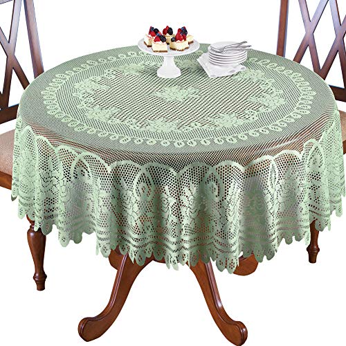 Product Cover Collections Etc Crochet Lace Floral Tablecloth for Dining Room Accent or Layering Linens, Sage Green, 70