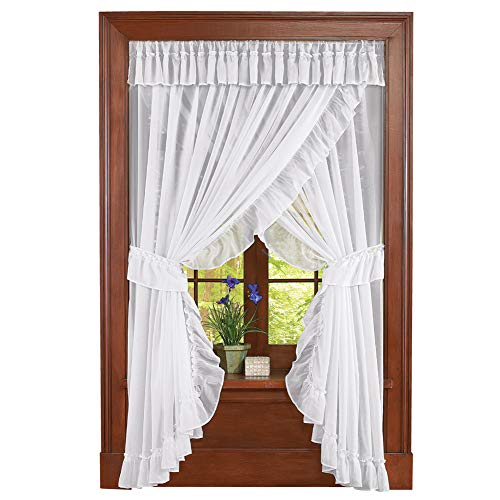 Product Cover Collections Etc Isabella Ruffled Sheer Fabric Rod Pocket Window Curtain Set, White