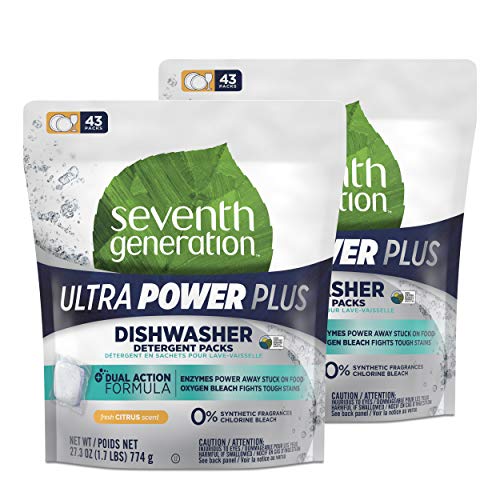 Product Cover Seventh Generation Ultra Power Plus Dishwasher Detergent Packs, Fresh Citrus Scent, 43 Count, Pack of 2